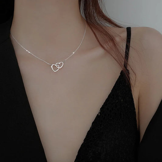 Double Heart Necklace, silver